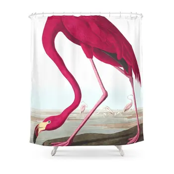 

Flamingo Vintage Scientific Bird Illustration Shower Curtain 71" by 74"