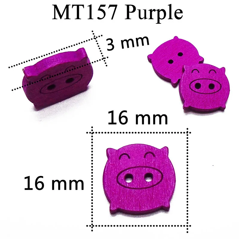 ZIEENE 10 шт-100 шт Смешанные 7 цветов крашеные по дереву дети мультфильм свинья рыба мышь деревянные пуговицы DIY шитье скрапбукинг ручной работы - Цвет: MT157-purple