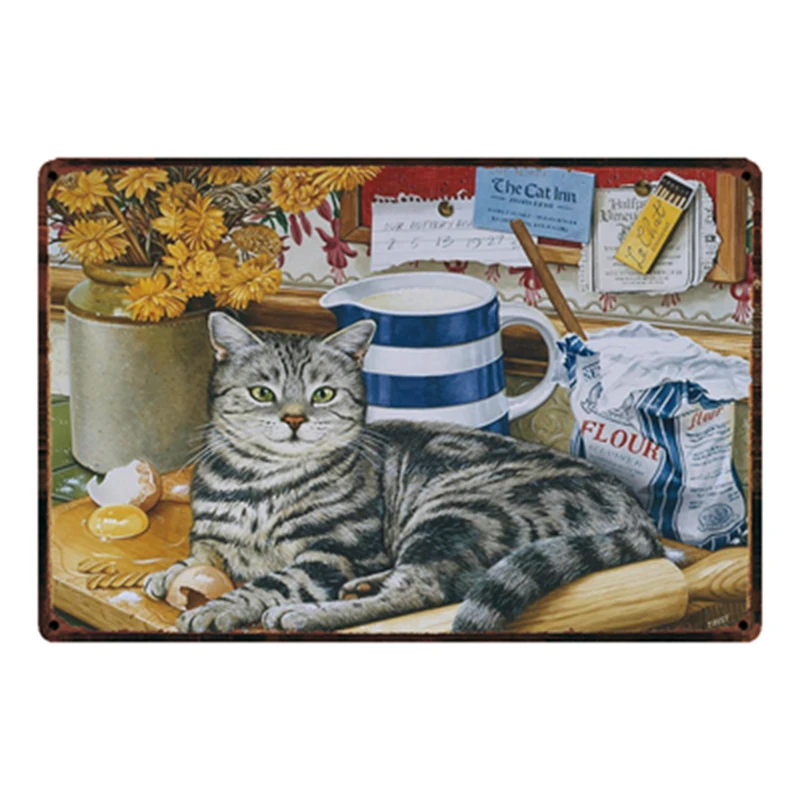 [Kelly66] оловянный плакат с кошками и надписью I Love My Cat для домашнего декора