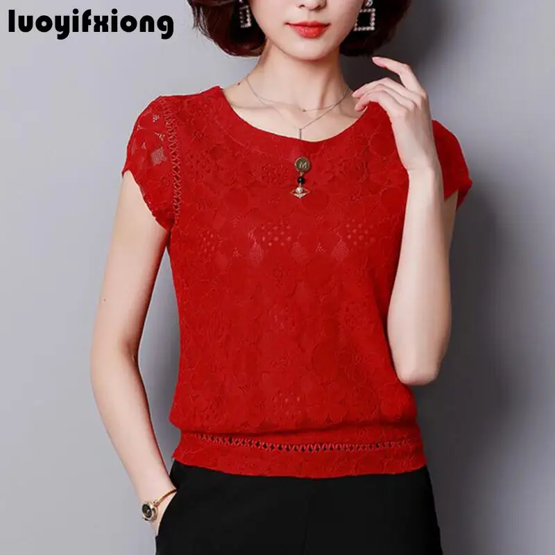 

Blusas Mujer De Moda 2019 Summer Women Lace Blouse Short Sleeve Fashion Women Shirts Plus Size Shirt Womens Tops and Blouses 3XL
