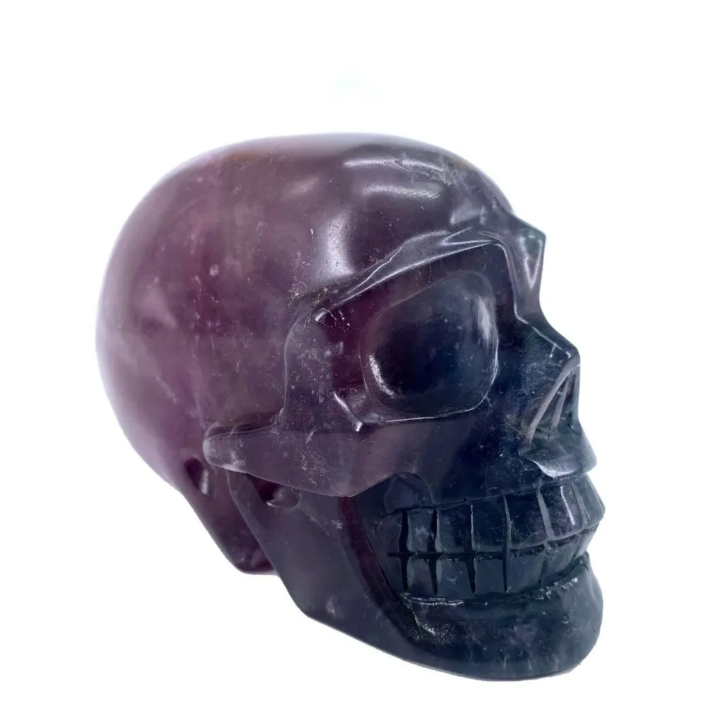 

1200g Hand Carved Natural Quartz Fluorite Crystal Skull, Realistic,Heal