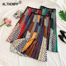 Женская юбка Европейский стиль ретро Мода темперамент принт с геометрическим рисунком стрейч Высокая талия плиссированная юбка jupe femme