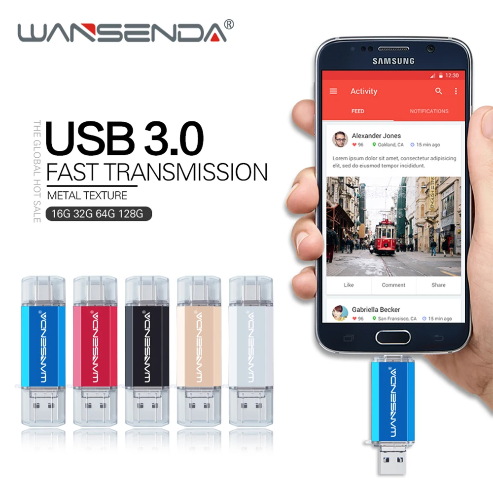 WANSENDA 3 в 1 флеш-накопитель USB 3,0 Тип-C портативный флэш-накопитель 256 ГБ 128 ГБ флэш-накопитель 64 ГБ 32 ГБ оперативной памяти, 16 Гб встроенной памяти, cle usb флеш-накопитель для Android Тип C ПК