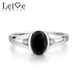 Лейдж Jewelry Обручение кольцо натуральным черной шпинели кольцо овальным вырезом черный камень кольцо стерлингового серебра 925 подарки для