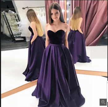 

2020 free shipping purple velvet a line pleated evening dress strapless sweetheart neck formal long evening gowns party dresses