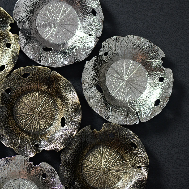 

WIZAMONY 1PCS Teaset Tea Cup Saucer Metal Kungfu Tea Tray Heat Resistant Japanese Type Lotus Leaf for ceramic Teacup