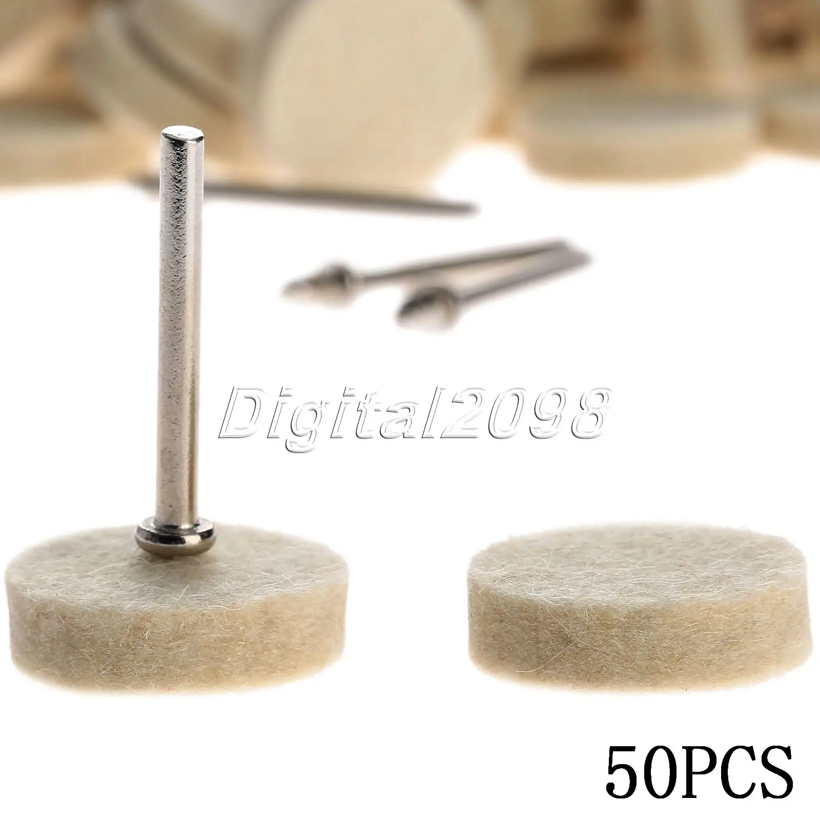 Yetaha 50pcs 25mm Felt Wool Polishing Wheel Buffing Round Wheel Grinding Pad W/2 Shanks For DREMEL Rotary Tools Electric Grinder