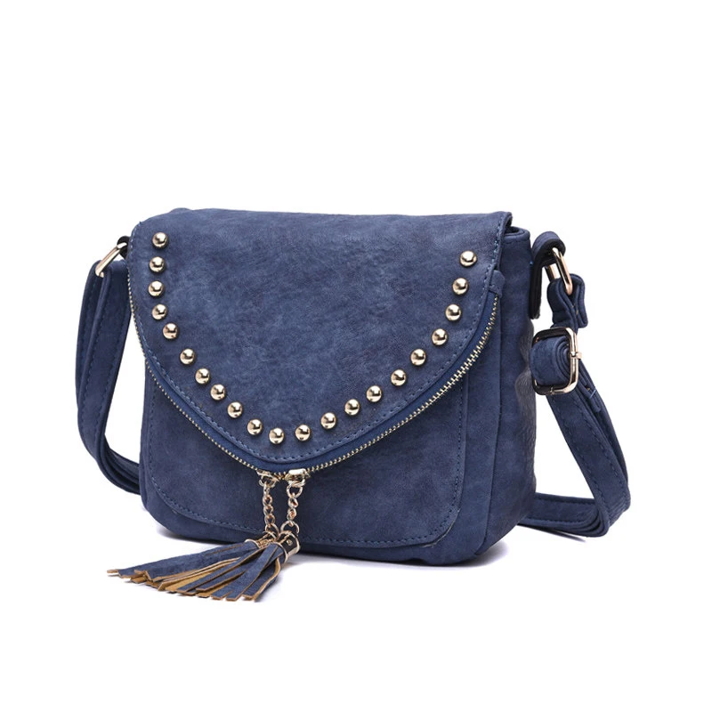 Stylish Rivet Cute Tassels Ladies Saddle Bag Nubuck Leather Fashion Small Crossbody Bag Retro Women Designer