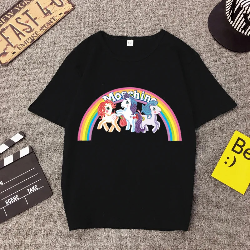 

Female t shirt Tops Harajuku Unicorn Rainbow Pony T-Shirt Women Couples Loose Short Sleeve ulzzang t shirt Women