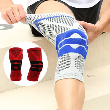 

1pc Knee Pad Sleeve Breathable Shock Absorption Built-in Silicone Spring Bar Leg Warmer Protector Fitness Sports Accessories
