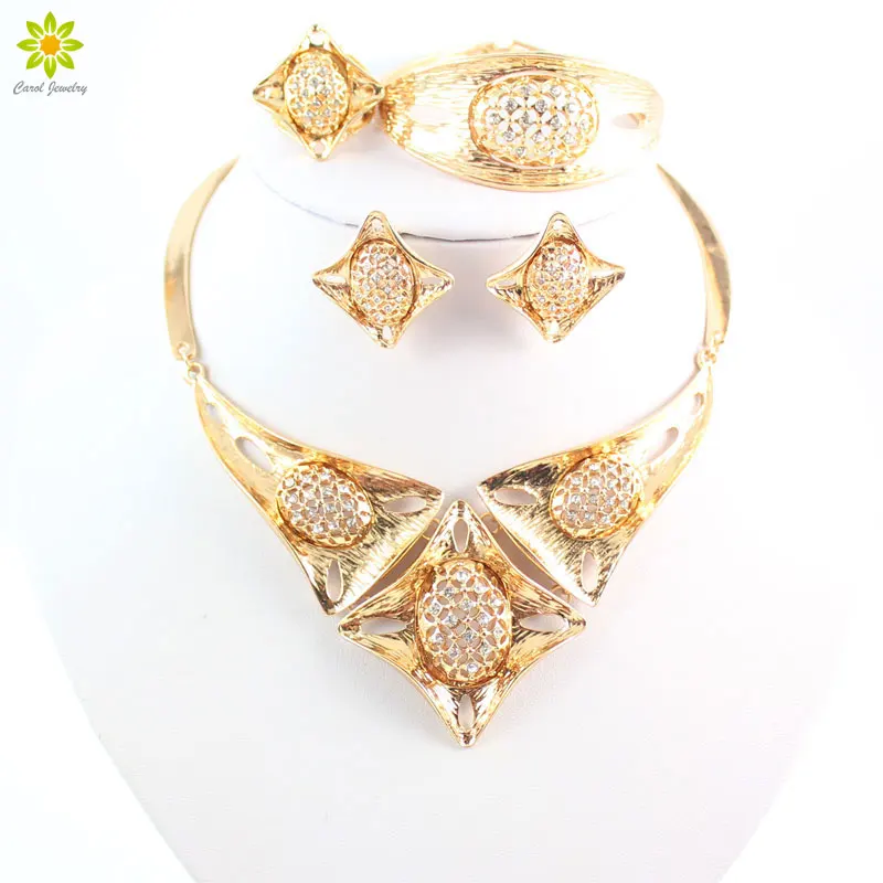 

Fashion Jewelry Sets Crystal Rhinestone Beads Jewelry Set for Party Wedding Bridal Costume Gold Color African Jewelry Sets
