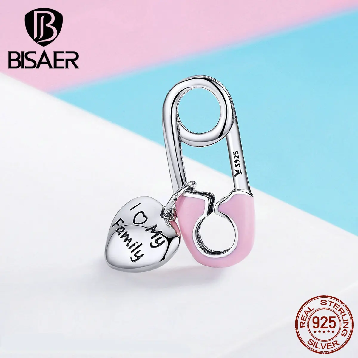 

BISAER Family Gift 925 Sterling Silver Family Love Family Beads Love Clip Shape Charms fit Girls Bracelets DIY Jewelry ECC1145
