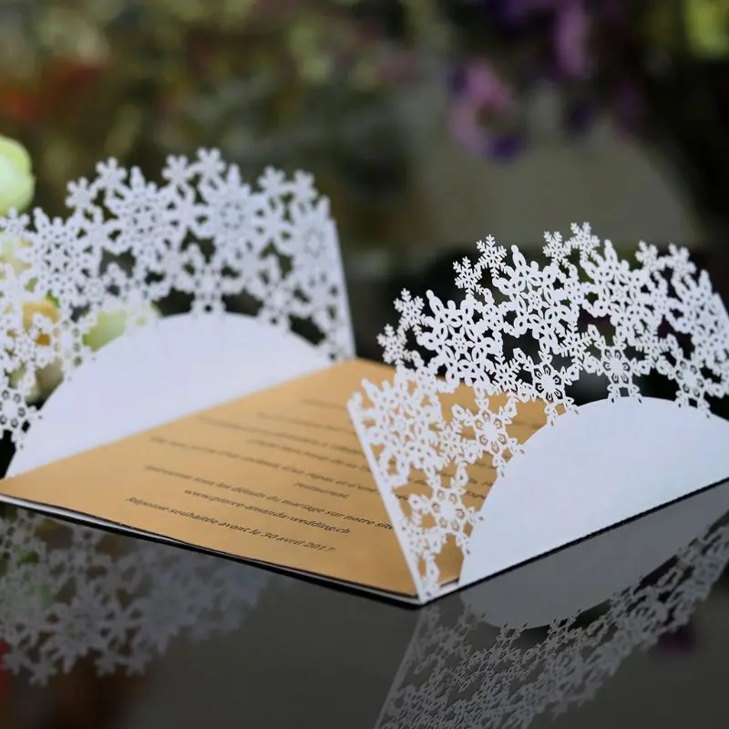  10pcs/set Snowflake Laser Cut Hollow Wedding invitations Cards Lace Hemp Rope Invite Envelopes For  - 33049629625