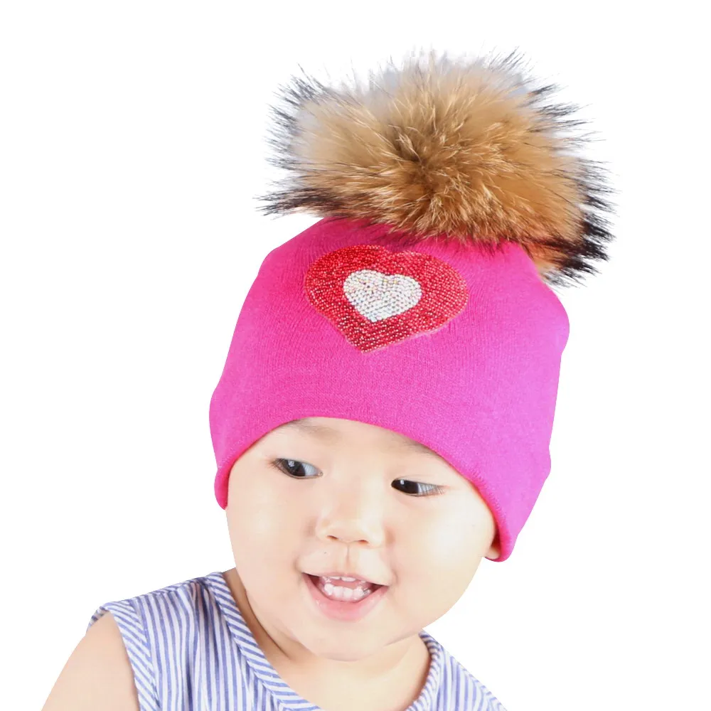 Зимние шапки для мальчиков и девочек с рисунком из натуральной норки, с помпоном, с черепами, теплая Уличная Повседневная шляпа Gorro для малышей 0-3 лет