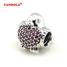 Подходит для Pandora талисманы Браслеты Красный Робин бусины с красный и ясно CZ 925 пробы серебряные ювелирные изделия