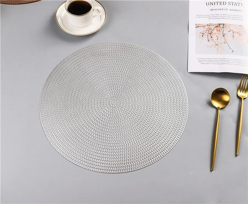 38CM Hotel Restaurant Round PVC Placemat Nordic Anti-scalding Insulation Table Mat Steak Pad (16)