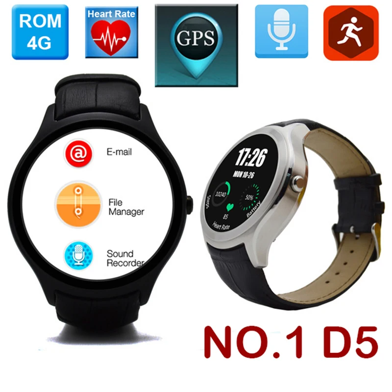 Новый оригинальный № 1 D5 Smartwatch черный Android 4.4 MTK6572 смартфон bluetooth монитор