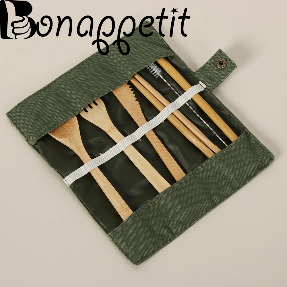 

6PCS/SET Portable Bamboo Cutlery Wooden Fork Spoon Straw Chopsticks Outdoor Travel Kitchen Camping Tableware