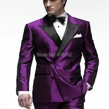 Мужской костюм для выпускного вечера, сшитый костюм Slim Fit двубортный фиолетовые костюмы для мужской, свадебный смокинг для выпускного вечерние костюм: пиджак+ брюки+ галстук-бабочка
