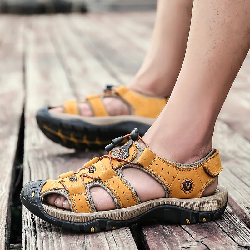 Mens Gladiator Sandals Men Shoes Sandals Summer Genuine Leather Crocse-shoes Sandalias Hombre Sandles flip flops slippers Beach