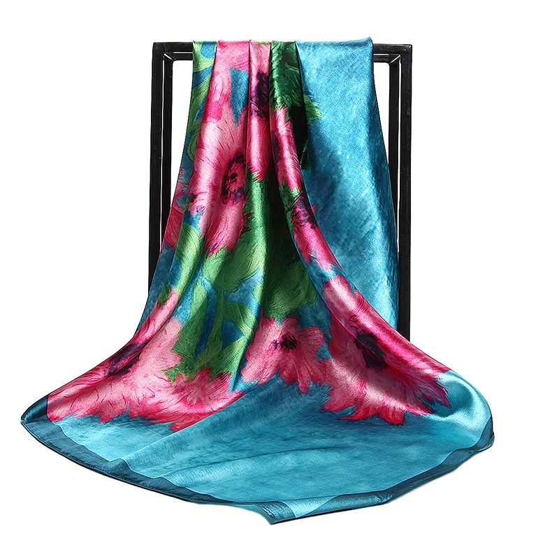 

90*90cm Square Silk Scarf Luxury Women Print Neck Scarves Big Foulards Femme Bandana Handkerchief