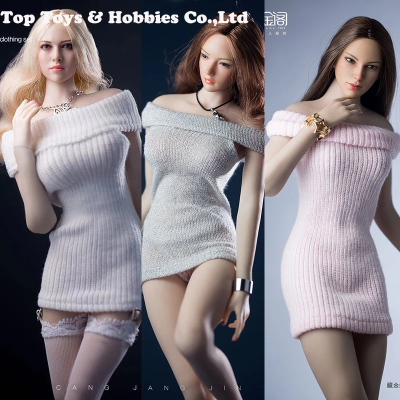 Najtaniej 1 6 Sexy Dress spódnica różowy szary biały sukienka dzianinowa ubrania Model Fit 12 kobiece jednolite ciało bez ciała bez głowy