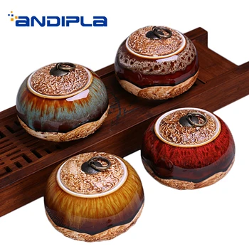 

1PCS Creative Tea Storage Jar Ceramic / Purple Clay Seal Canister Art Teaware Accessories Decoration Crafts Coffee Beans Cans