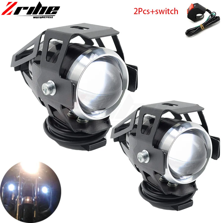 

2pcs Motorcycle LED Headlight 125W 3000LM U5 Waterproof Driving Spot Head Lamp Fog Light Switch Motorcycle Accessories