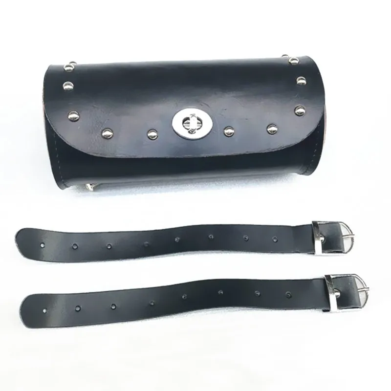 Universal Motorcycle Really leather Tool Bag Luggag Round Barrel