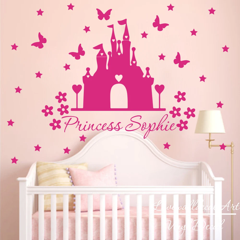 Princess Castle Wall Sticker Decal Custom Name Personalised Nursery Kids Bedroom 
