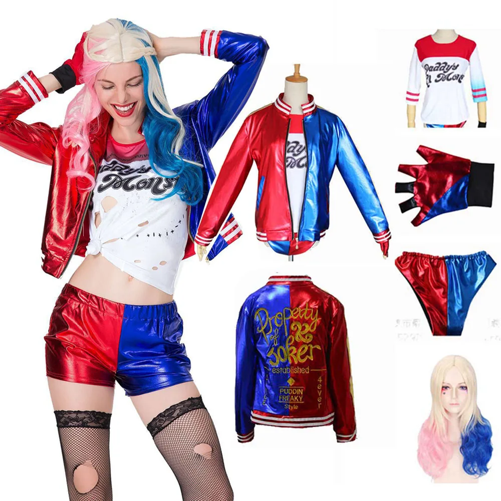 

2019 Movie Adult Women Suicide squad Harley Quinn Cosplays Accessories Harley Quinn sets Wigs Christmas party Halloween Costumes