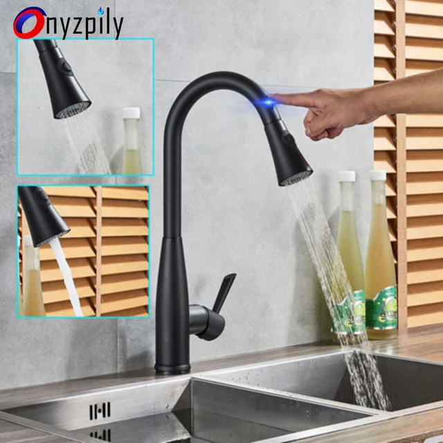 Special Offers Oil Rubbed Black Touch Sense Kitchen Faucet Induction Swivel Pull Out Spray Sink Tap Hot Cold Water Two Style Mode