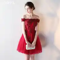 LAMYA アップリケビーズウエディングドレス女子ショートエボートネックイブニングドレスセクシーなフォーマルパーティードレスローブ · デ · ソワレ