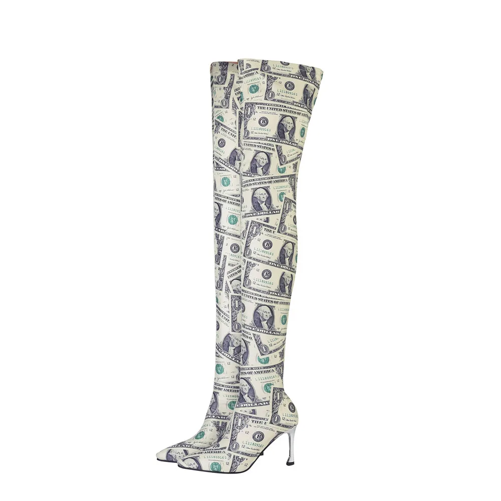 Mcacchi/сапоги с эластичным носком наивысшего качества; женская обувь на необычном высоком каблуке с острым носком; пикантные ботфорты; Femme Dollar Boots