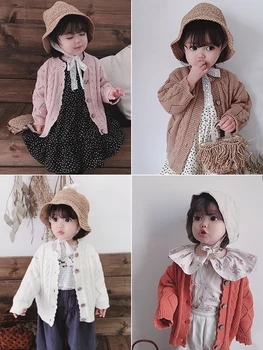 

2019 Spring Girl Retro Handmade Knitting Sweater Children Petal Sweaters Cardigan Coat Toddler Baby Long Sleeve Top Clothes