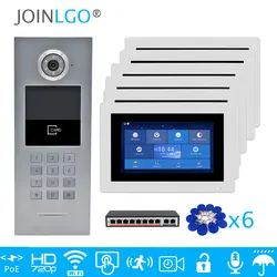 Бесплатная доставка 6 квартиры POE 720P IP Wifi 7 "сенсорный экран запись видео домофон дверной телефон код клавиатуры RFID наружная камера