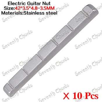 

10 Pcs Stainless Steel ST FD Style Electric Guitar Nuts 6 String Slotted - Size 42 x 3.5 x 4.8-3.5mm
