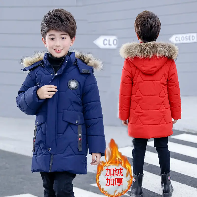 Boys Winter Jacket New Children's Winter Clothing Kids Down Cotton Outerwear Fur Collar Jacket Thickening Velvet Coats