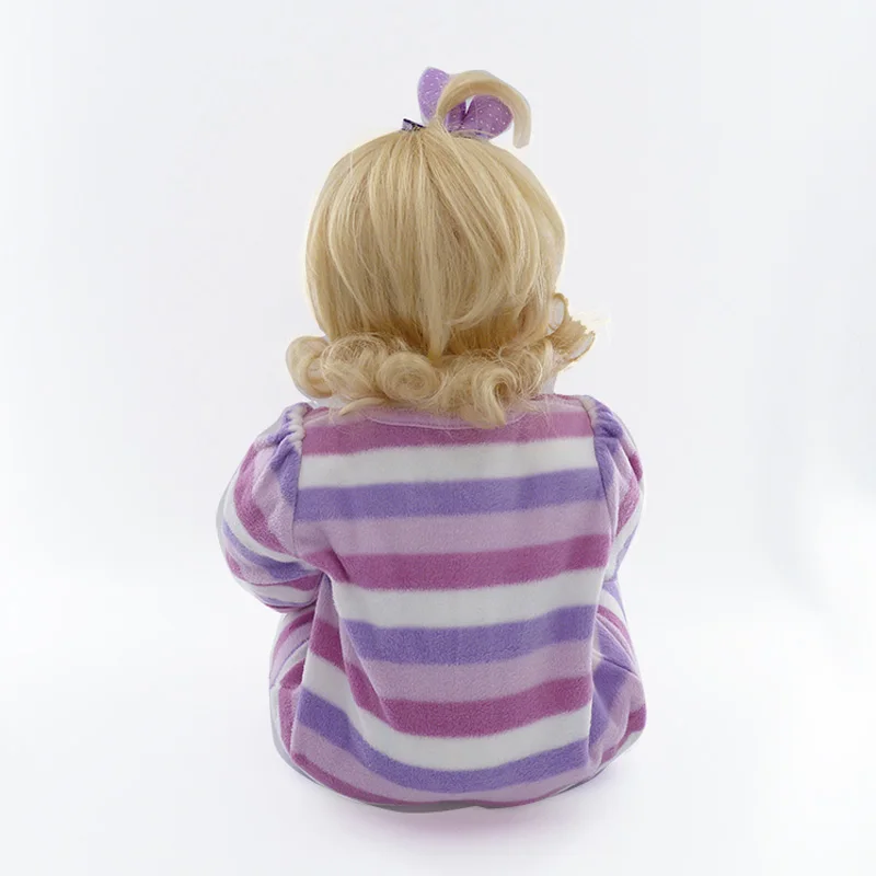 New 22in 55cm Soft Cotton Body Lifelike Newborn Baby Girl With Golden Hair Stripe Clothes Adora Silicone Baby Dolls Reborn Toys (7)