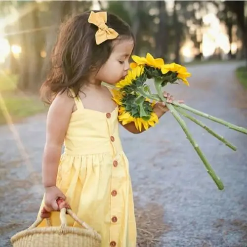 

Toddler Baby Girls Dress 2019 New Kids Sleeveless Soild Button Dress A-Line Summer Sun Dress Children Outfits Clothes