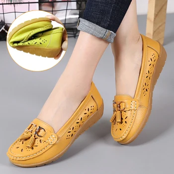 

Women Shoes Flats Genuine Leather Slip On Shoes For Women Slipony Loafers Nurse Ballerina Tassel Platform Shoes Ladies Plus Size