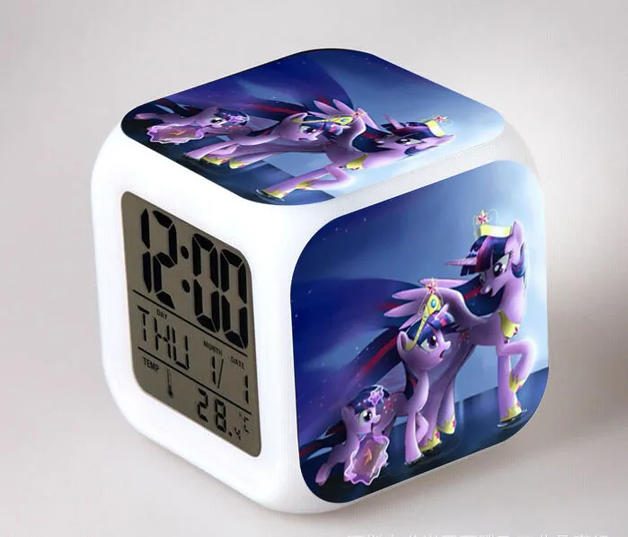 My Little Pony Ночной светильник светодиодный 7 цветов с меняющейся вспышкой цифровые будильники для спальни часы для пробуждения радужные тире reloj despertador - Цвет: 14