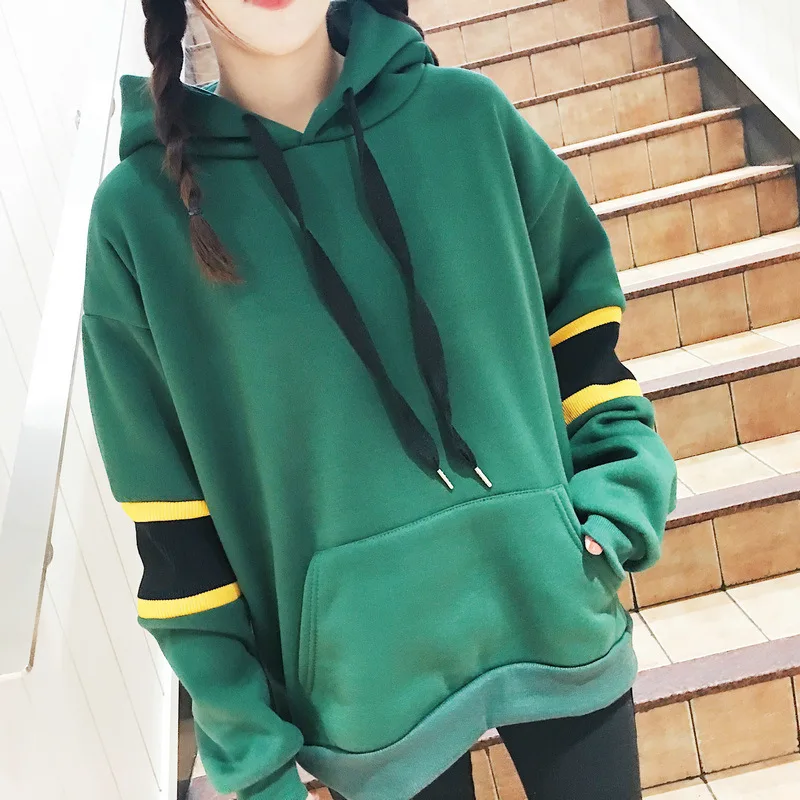 

Fashion Loose Green Hoodies Warmer Autumn Winter Large size Bottom Coat