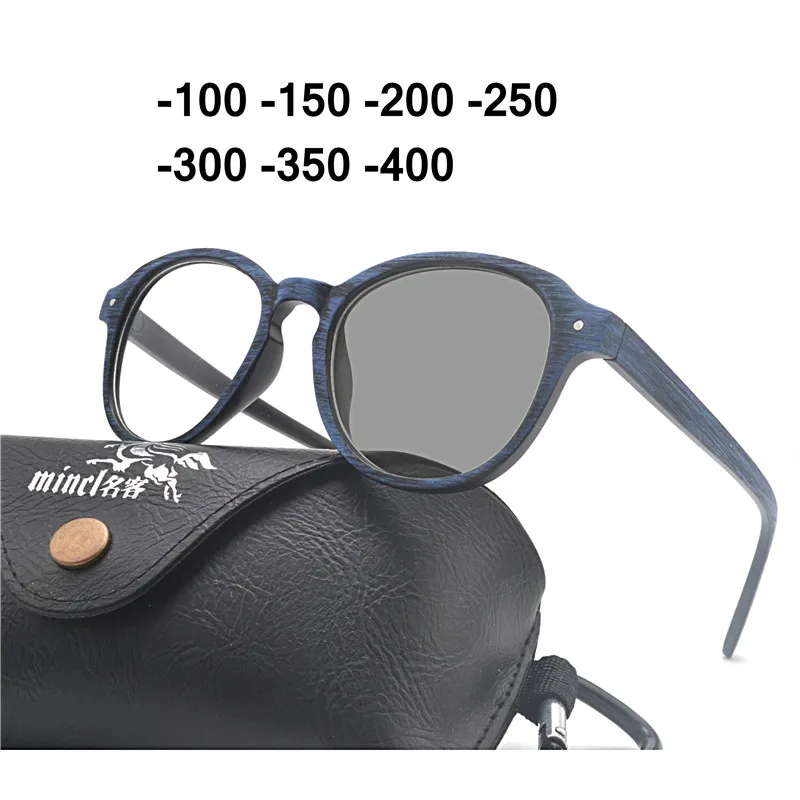 

round Discoloration sunglasses UV400 sun photochromic optical glasses Wood grain myopia frame with box NX