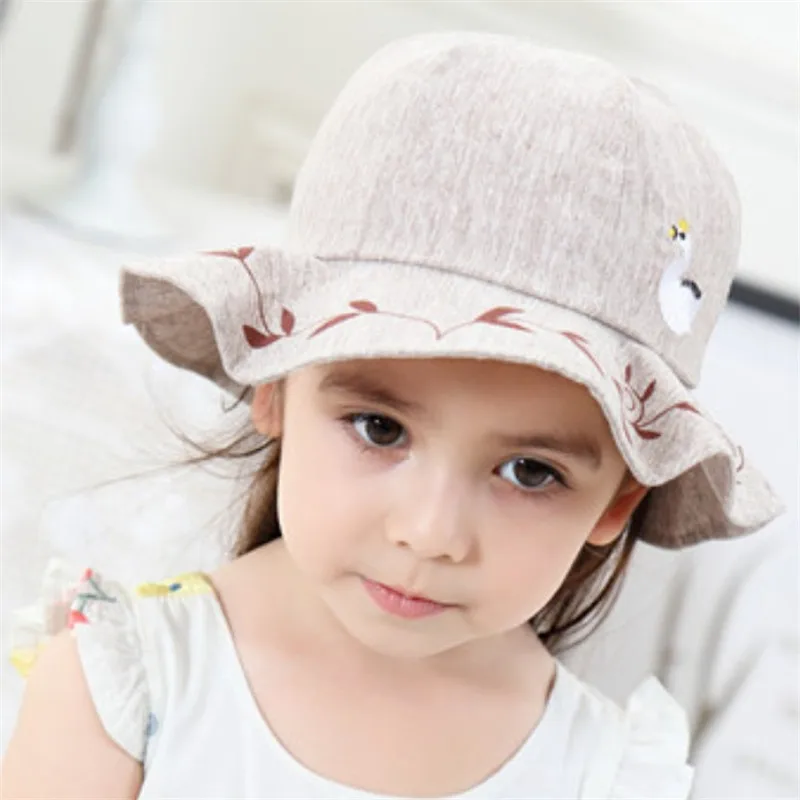 New Spring Baby Hat Girls Sun Hat Cute Swan Toddler Summer Baby Hats Kids Beach Bucket Cap Children Accessories