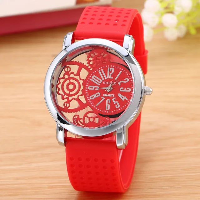 Топ бренд полые черные и белые сплав силиконовый ремень часы Lover кварцевые наручные часы модные мужские и женские наручные часы Relog - Цвет: red