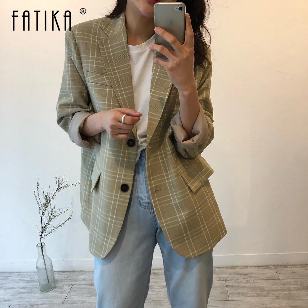 Fatika 2019 демисезонный повседневное стильный Блейзер зубчатый одной кнопки верхняя одежда с длинными рукавами леди пиджаки для женщин дам