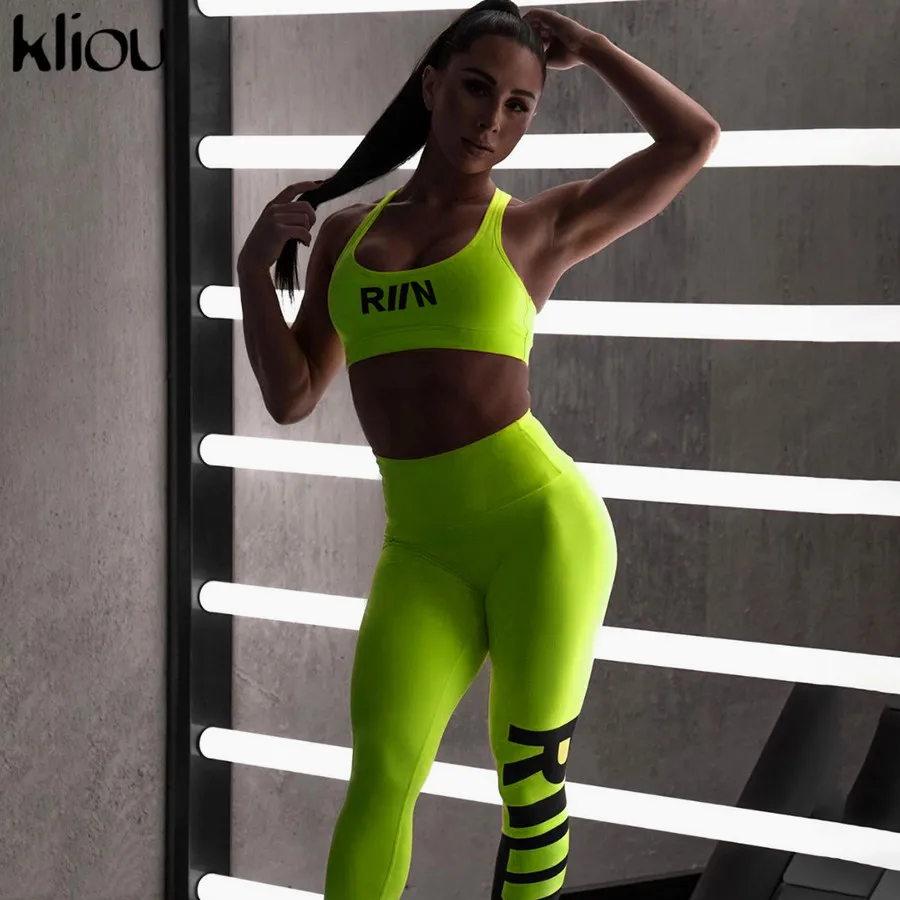 Kliou النساء اللياقة البدنية قطعتين مجموعة النيون اللون رياضية دبابة أعلى الصدرية مع الكؤوس الزي 2019 نحيل عالية الخصر طماق رياضية Kliou النساء اللياقة البدنية قطعتين مجموعة النيون اللون رياضية دبابة أعلى الصدرية مع الكؤوس الزي 2019 نحيل عالية الخصر طماق رياضية