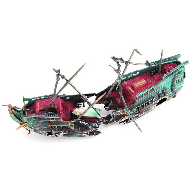 Artificial Aquarium Ornament Air Aerobic Device Decor Split ShipWreck Sailing Boat Sunk Ship Fish Tank Aquarium Decoration11