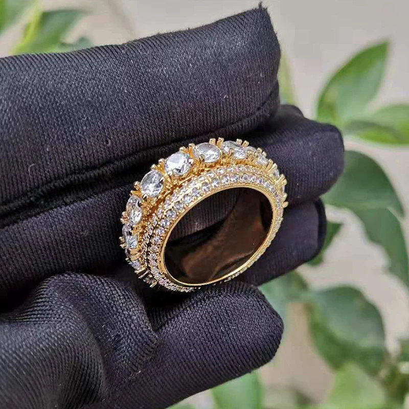 Кольцо в стиле хип-хоп с кубическим цирконием AAA для мужчин и женщин, геометрические круглые золотые кольца, высококачественные вечерние ювелирные изделия
